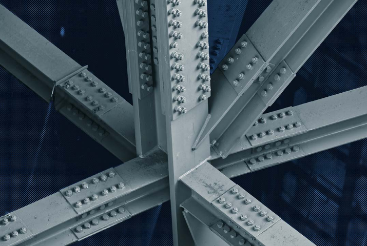 Connection design — bolted steel connection close-up