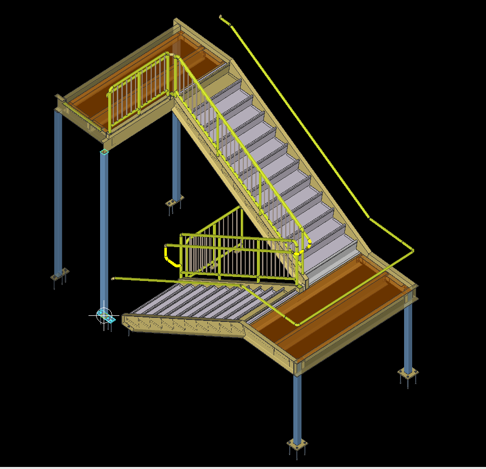 Steel staircase with handrails