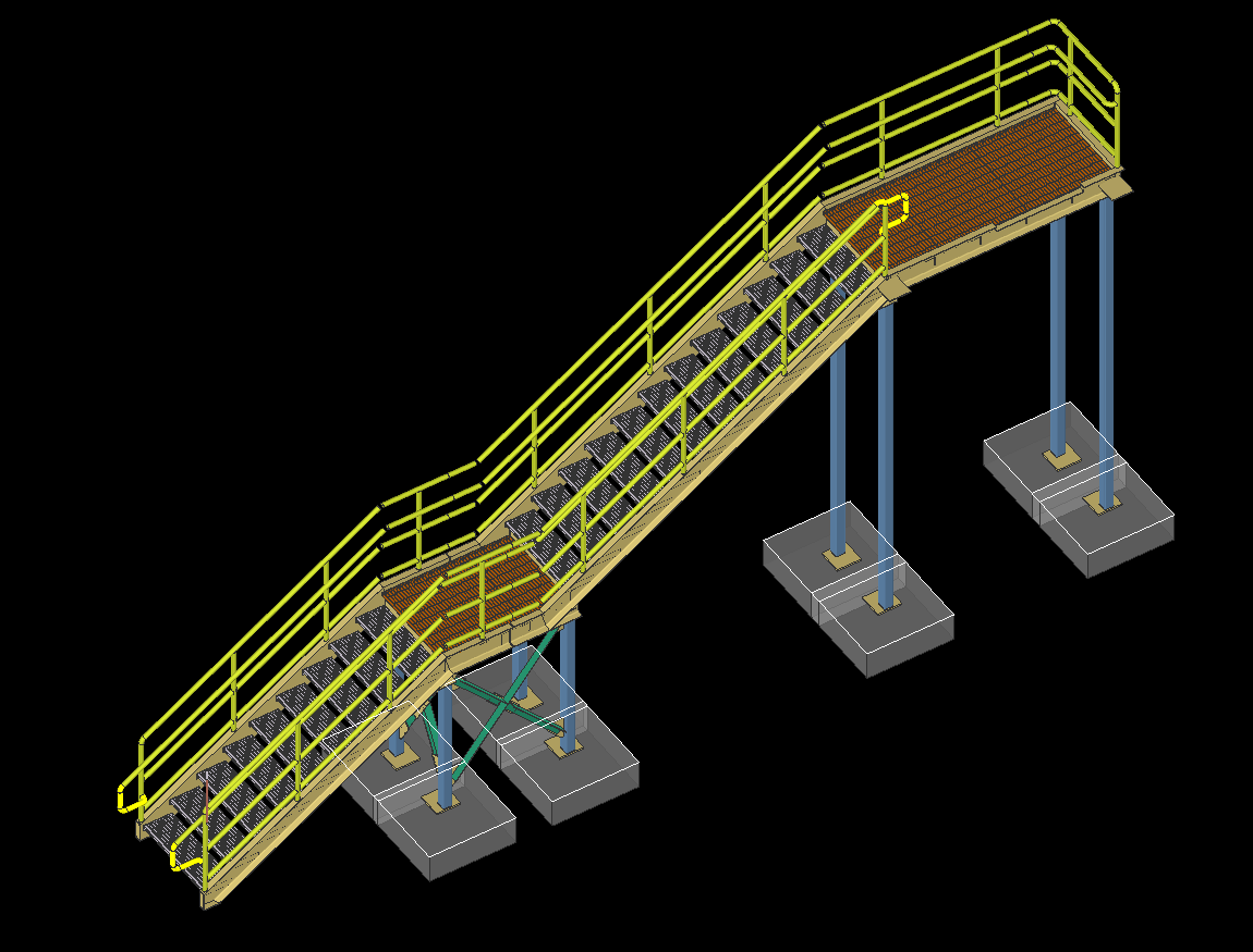 Staircase with bridge and double landings